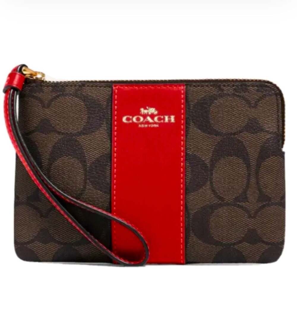 Coach Brown Red Logo Satchel Handbag with Coin Purse and Double Handles
